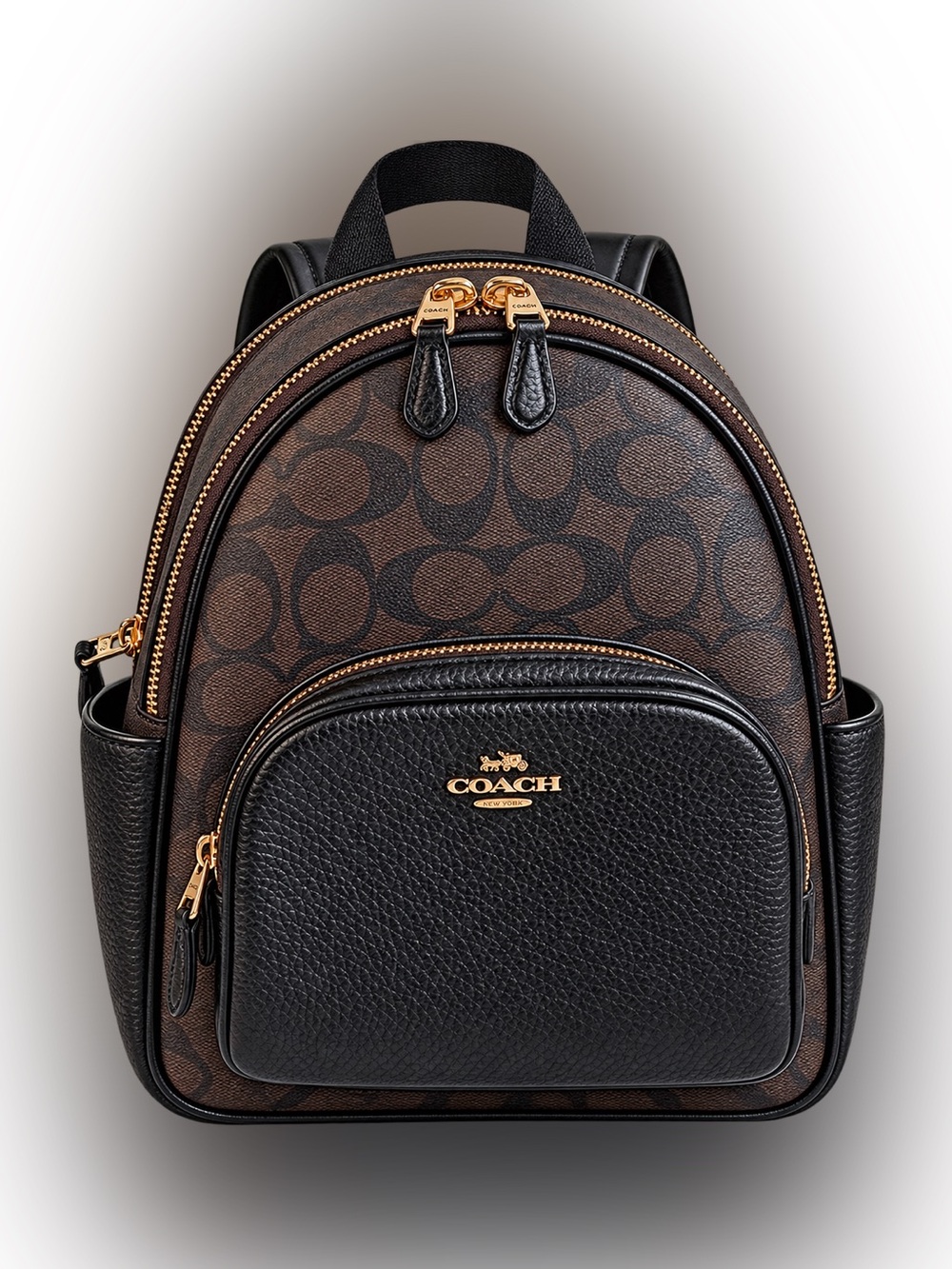 Coach Mini Backpack in Brown Signature Canvas and Black Leather